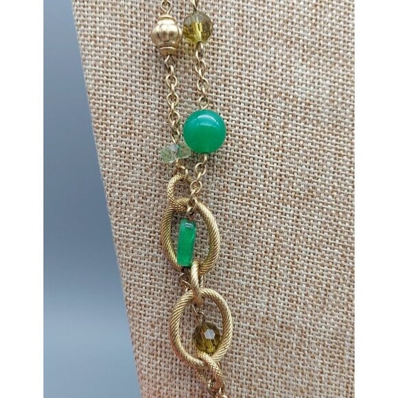 Lia Sophia Long Double Strand Beaded Necklace Brushed Gold Tone Green Blue 40" - Picture 8 of 11